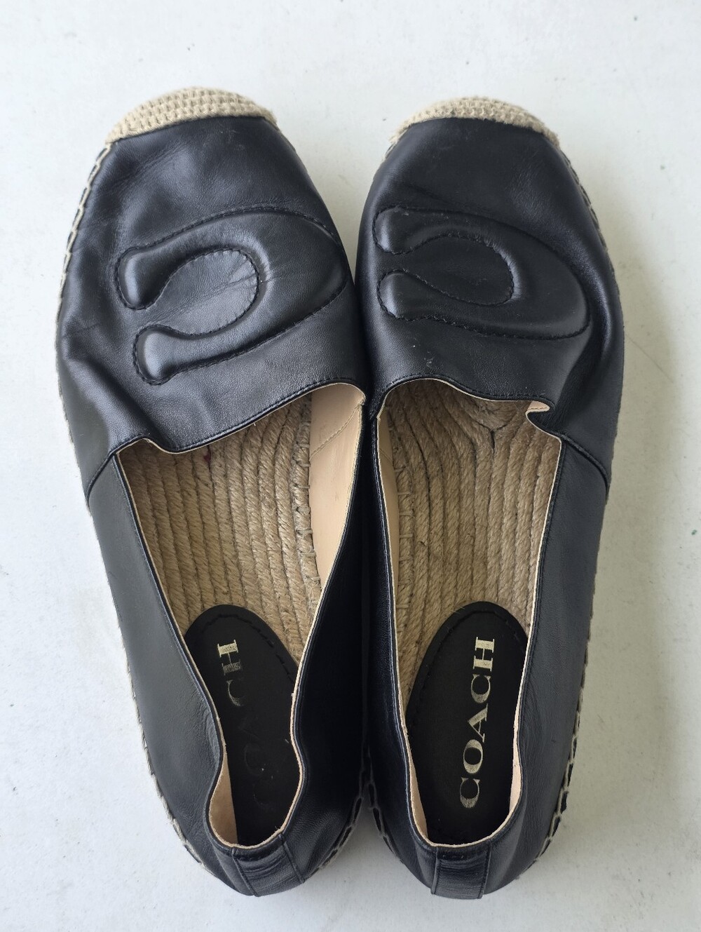 Coach Black Leather C Logo Espadrille Flats Loafers Shoes Size 9.5 Casual - Picture 2 of 10